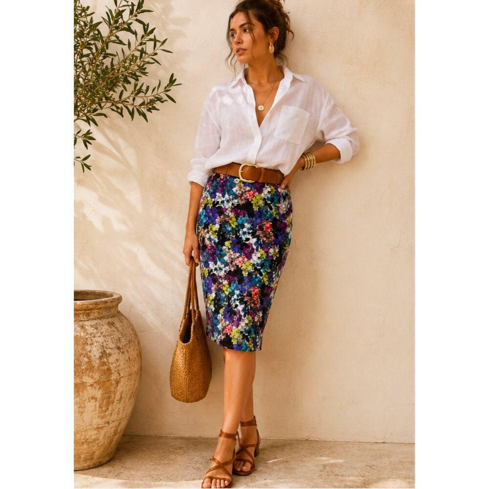 T Tahari Remi Floral Crochet Lace Pencil Skirt 10 | Artful Garden Party Midi
